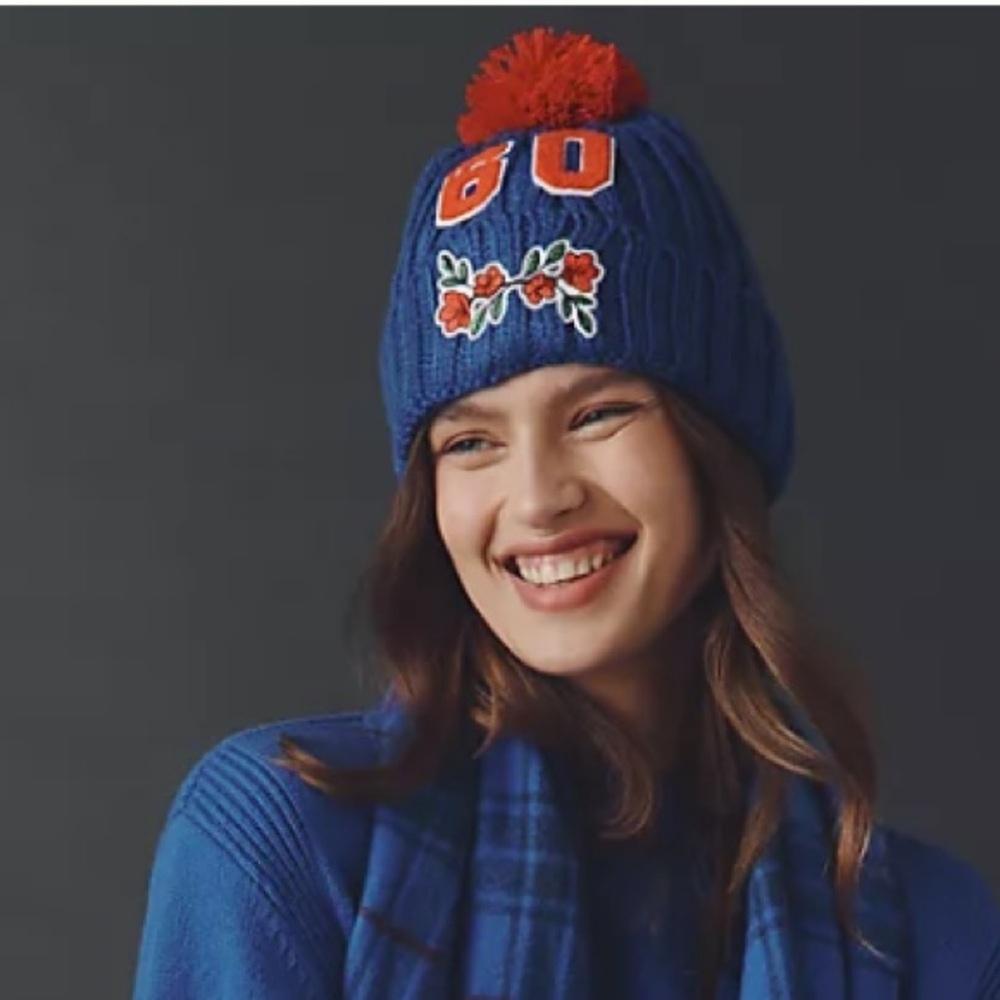 Anthropologie The Wild Collective Blue Floral Beanie